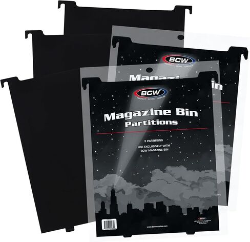 BCW Magazine & Document Bin Partitions - Pack of 3 | Smooth Black Plastic Finish, Works with Adhesive Labels | Magazine Dividers Fit BCW's Magazine & Document Bin | Magazine Storage Accessories in Saudi Arabia