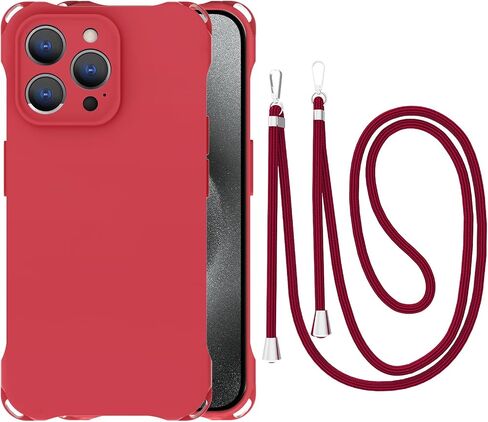 Crossbody for iPhone 15 Pro Case, Lanyard Protective Liquid Silicone Case with Adjustable Length Detachable Lanyard Rope Shockproof Hands-Free Clear Phone Cover for iPhone 15 Pro-Red in Kuwait