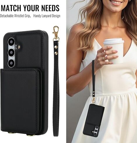 ASUWISH PHONE CASE لـ SAMSUNG GALAXY S24 FE 5G Wallet Cell Cover مع حامي الشاشة الزجاجية المقسى معصم Crossbody Strap RFID حامل بطاقة الائتمان S 24 EF AI S24FE in Saudi Arabia