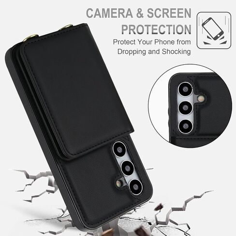 ASUWISH PHONE CASE لـ SAMSUNG GALAXY S24 FE 5G Wallet Cell Cover مع حامي الشاشة الزجاجية المقسى معصم Crossbody Strap RFID حامل بطاقة الائتمان S 24 EF AI S24FE in Saudi Arabia