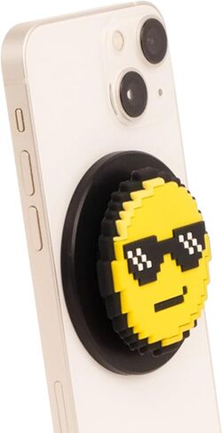 3D Pixel Dot Phone Grip & Stand Holder Compatible with MagSafe - Cool Face Sunglass Emoji (Black) in Saudi Arabia