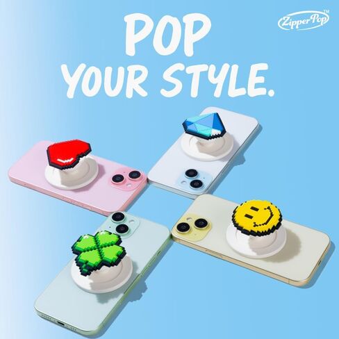3D Pixel Dot Phone Grip & Stand Holder Compatible with MagSafe - Cool Face Sunglass Emoji (Black) in Saudi Arabia
