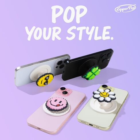 3D Pixel Dot Phone Grip & Stand Holder Compatible with MagSafe - Cool Face Sunglass Emoji (Black) in Saudi Arabia
