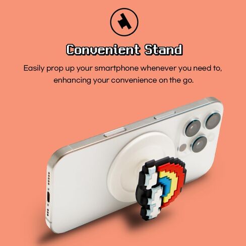3D Pixel Dot Phone Grip & Stand Holder Compatible with MagSafe - Cool Face Sunglass Emoji (Black) in Saudi Arabia