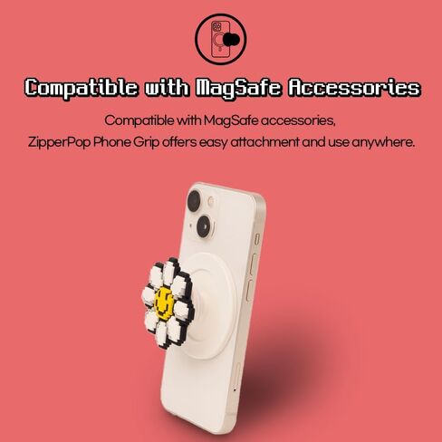3D Pixel Dot Phone Grip & Stand Holder Compatible with MagSafe - Cool Face Sunglass Emoji (Black) in Saudi Arabia