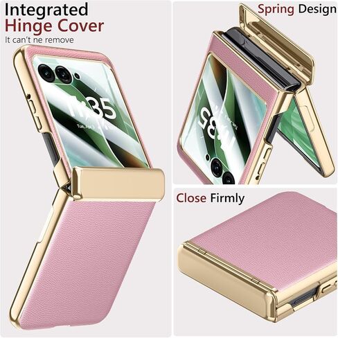 for Motorola Razr 2025 Case with Hinge Protection, Premium PU Leather Case with Rear Screen Protector Scratch-Resistant Shockproof Full Coverage Cover for Motorola Razr 60 2025 Pink+Gold in Kuwait