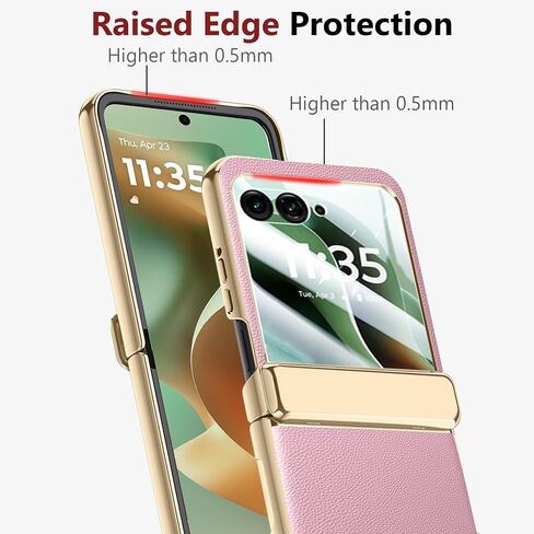 for Motorola Razr 2025 Case with Hinge Protection, Premium PU Leather Case with Rear Screen Protector Scratch-Resistant Shockproof Full Coverage Cover for Motorola Razr 60 2025 Pink+Gold in Kuwait