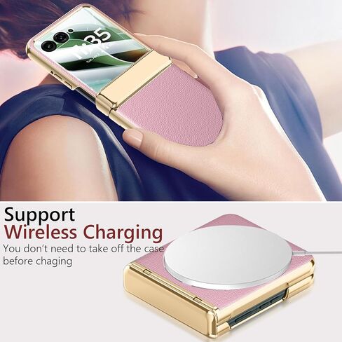 for Motorola Razr 2025 Case with Hinge Protection, Premium PU Leather Case with Rear Screen Protector Scratch-Resistant Shockproof Full Coverage Cover for Motorola Razr 60 2025 Pink+Gold in Kuwait
