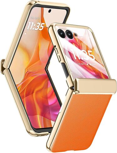 for Motorola Razr 2025 Case with Hinge Protection, Premium PU Leather Case with Rear Screen Protector Scratch-Resistant Shockproof Full Coverage Cover for Motorola Razr 60 2025 Pink+Gold in Kuwait