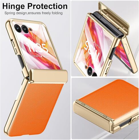 for Motorola Razr 2025 Case with Hinge Protection, Premium PU Leather Case with Rear Screen Protector Scratch-Resistant Shockproof Full Coverage Cover for Motorola Razr 60 2025 Pink+Gold in Kuwait
