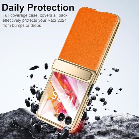 for Motorola Razr 2025 Case with Hinge Protection, Premium PU Leather Case with Rear Screen Protector Scratch-Resistant Shockproof Full Coverage Cover for Motorola Razr 60 2025 Pink+Gold in Kuwait
