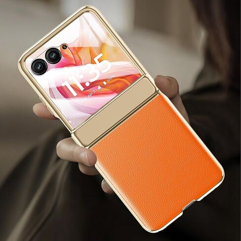for Motorola Razr 2025 Case with Hinge Protection, Premium PU Leather Case with Rear Screen Protector Scratch-Resistant Shockproof Full Coverage Cover for Motorola Razr 60 2025 Pink+Gold in Kuwait