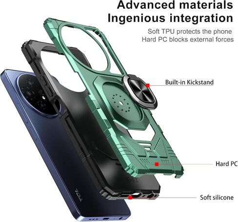 forTCL 60 XE NXTPAPER 5G Phone Case with Tempered Glass Screen Protector,Military GradeShockproof Protective Cover,with Ring Kickstand (TCL 60 XE NXTPAPER 5G,Dark Green) in Saudi Arabia