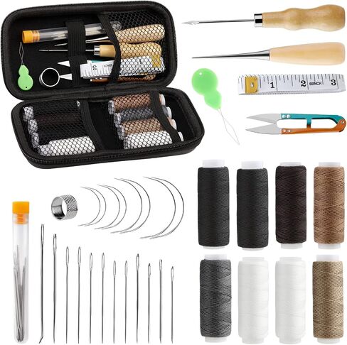 45 Pcs Upholstery Repair Kit, Leather Sewing Kit with 11 Colors of Sewing Thread, Upholstery Needles, Awl, Tape Measure, Leather Sewing Upholstery Repair Kit for Leather Craft DIY in Kuwait