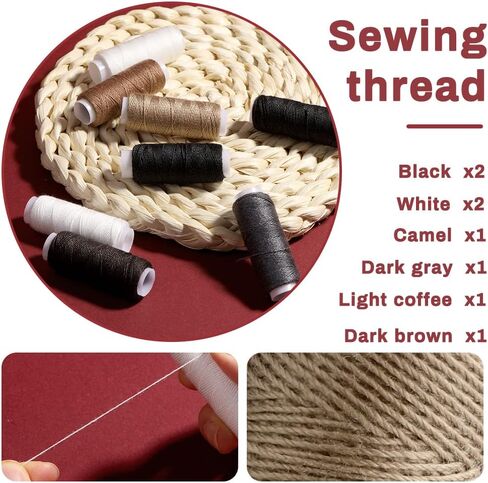 45 Pcs Upholstery Repair Kit, Leather Sewing Kit with 11 Colors of Sewing Thread, Upholstery Needles, Awl, Tape Measure, Leather Sewing Upholstery Repair Kit for Leather Craft DIY in Kuwait