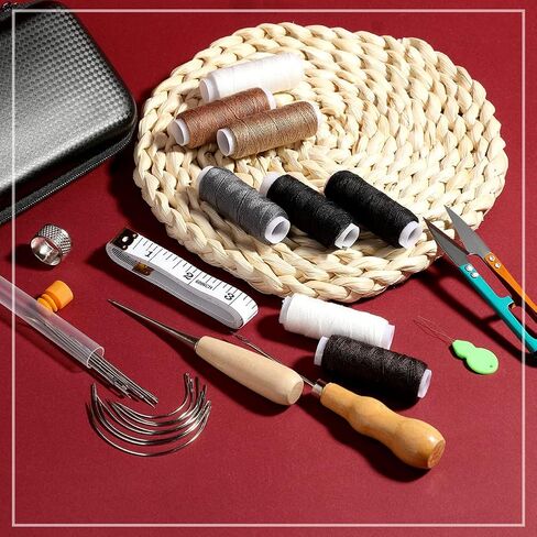 45 Pcs Upholstery Repair Kit, Leather Sewing Kit with 11 Colors of Sewing Thread, Upholstery Needles, Awl, Tape Measure, Leather Sewing Upholstery Repair Kit for Leather Craft DIY in Kuwait