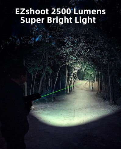 Ezshoot 2500 Lumens Rifle Laser Light Combo مع مفتاح ضغط عن بُعد مغناطيسي ، مصباح يدوي ببندقية قابل لإعادة الشحن متوافق مع M-rail ، مصباح AR التكتيكي مع شعاع الليزر الأخضر in Kuwait