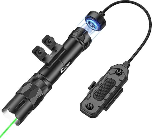 Ezshoot 2500 Lumens Rifle Laser Light Combo مع مفتاح ضغط عن بُعد مغناطيسي ، مصباح يدوي ببندقية قابل لإعادة الشحن متوافق مع M-rail ، مصباح AR التكتيكي مع شعاع الليزر الأخضر in Kuwait