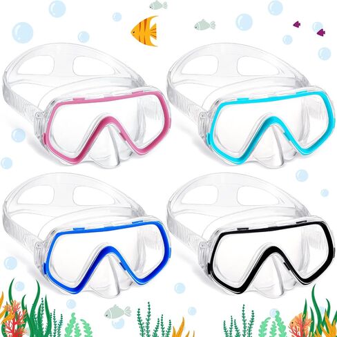 Hoolerry 4 Pcs Kids Goggles with Nose Cover for 3-8 Tempered Glass Snorkel Dive Mask Anti Fog with Elastic Strap No Leak Swimming Mask for Summer Scuba Diving Snorkeling, 4 Colors in Saudi Arabia