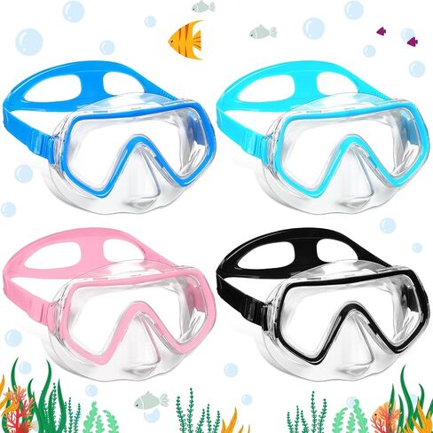Hoolerry 4 Pcs Kids Goggles with Nose Cover for 3-8 Tempered Glass Snorkel Dive Mask Anti Fog with Elastic Strap No Leak Swimming Mask for Summer Scuba Diving Snorkeling, 4 Colors in Saudi Arabia
