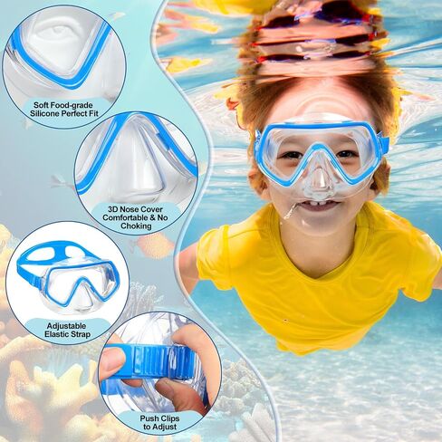 Hoolerry 4 Pcs Kids Goggles with Nose Cover for 3-8 Tempered Glass Snorkel Dive Mask Anti Fog with Elastic Strap No Leak Swimming Mask for Summer Scuba Diving Snorkeling, 4 Colors in Saudi Arabia
