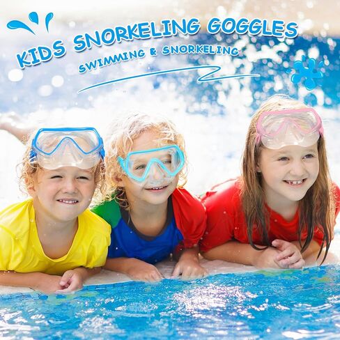 Hoolerry 4 Pcs Kids Goggles with Nose Cover for 3-8 Tempered Glass Snorkel Dive Mask Anti Fog with Elastic Strap No Leak Swimming Mask for Summer Scuba Diving Snorkeling, 4 Colors in Saudi Arabia