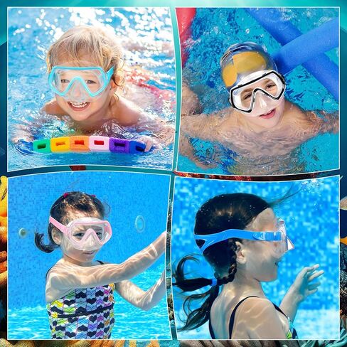 Hoolerry 4 Pcs Kids Goggles with Nose Cover for 3-8 Tempered Glass Snorkel Dive Mask Anti Fog with Elastic Strap No Leak Swimming Mask for Summer Scuba Diving Snorkeling, 4 Colors in Saudi Arabia