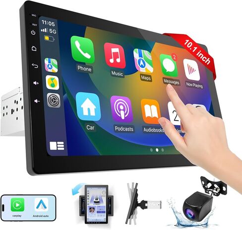شاشة CarPlay القابلة للدوار 10.1 بوصة للسيارات و Android Auto ، ستيريو سيارة DIN مفردة مع كاميرا احتياطية 1080 بكسل ، التنقل في شاشة GPS ، Bluetooth ، التحكم الصوتي in Saudi Arabia