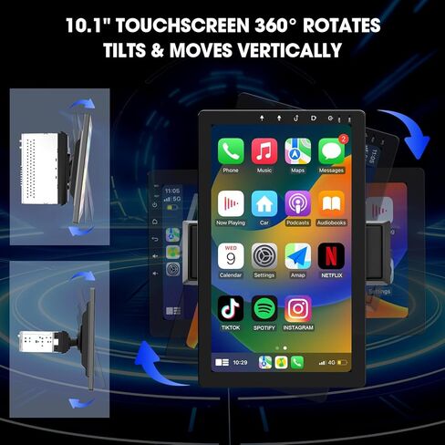 شاشة CarPlay القابلة للدوار 10.1 بوصة للسيارات و Android Auto ، ستيريو سيارة DIN مفردة مع كاميرا احتياطية 1080 بكسل ، التنقل في شاشة GPS ، Bluetooth ، التحكم الصوتي in Saudi Arabia