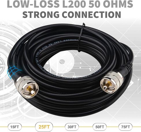 CB Coax Cable 15FT, Low Loss UHF Male Coax with PL259 Connectors, L200 Coaxial Cable (LMR200 Equivalent), Flexible & Durable - 50 Ohm, for CB Ham Radio Antenna HF/VHF in Saudi Arabia