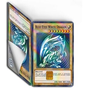 Anime Game Card Skin Sticker (Blue-Eyes Dragon) for Bicycle, Bike, Card Skin, Key, Metro, ID, Protecting Card, Slim, Digital-Printed, No Bubble, Waterproof, 3.375 inches x 2.125 inches