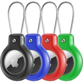 Air tag Holder for Apple Air tag Secure with Wire Cable, 4 Pack of IP68 Waterproof Air tag Keychain Holder for Key, Kid, Bag, Luggage, Pets Collar and More