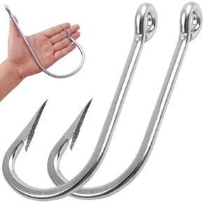 Large Giant Shark Hooks Saltwater Alligator Hooks Big Game Stainless Steel J Hooks Large Sea Fishing Hooks Extra Strong Fish Hooks for Shark Swordfish Tuna Catfish Size 6/0-20/0