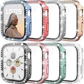 8 علبة حزمة لسلسلة Apple Watch 10 46 مم مع واقي شاشة زجاجي مقسى ، بريق متميز Diamond Bling Hard PC Protraction Presction Groupsy Wover for Women Girl