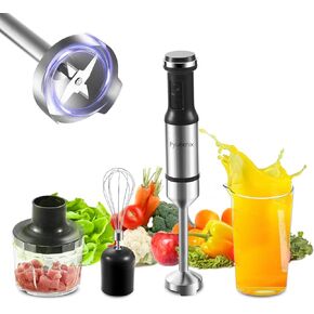 Immersion Blender Handheld Corded Hand Blenders 5 in 1 Set 800W, Stainless Steel Stick Blender Turbo Mode with 600 ml Mixing Beaker with Lid, 400 ml Chopper, Whisk, Milk Frother, BPA-Free