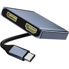 USB C to HDMI and DisplayPort Splitter Adapter 4K@60Hz, Dual Monitor Adapter for Extended Display with HDMI/DisplayPort/USB3.0/100W PD Fast Charging, Compatible with MacBook/Dell/HP/Lenovo