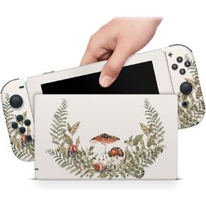 ZOOMHITSKINS OLED Switch Skin, Compatible with Switch OLED Skin Wrap, Forest Mushroom Autumn Fall Leaves Vintage Botanical, 3M Vinyl for Durable & Fit, Made in The USA
