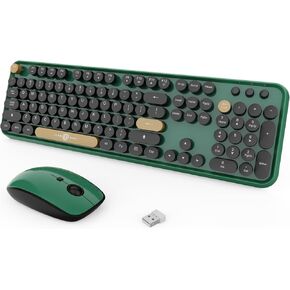 FOPETT Wireless Keyboard and Mouse Combo, 104 Keys Full-Sized 2.4 GHz Round Keycap Colorful Keyboards, USB Receiver Plug and Play, for Windows, Mac, PC, Laptop, Desktop, Blackgreen