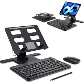 Desk Stand and Bluetooth Keyboard Combo for Samsung Galaxy Z Fold 7/6/5, 4 in 1 Set Include Mouse Pen, Adjustable Foldable Tablet Stand Holder Fits for 4.7"-13" Smartphones iPad Tablet