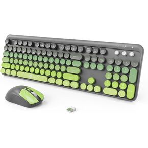 FOPETT Wireless Keyboard and Mouse Combo, 104 Keys Full-Sized 2.4 GHz Dropout-Free Connection, Round Keycap Colorful Keyboards for PC, Mac, Windows, Laptop, Desktop - Grey Green