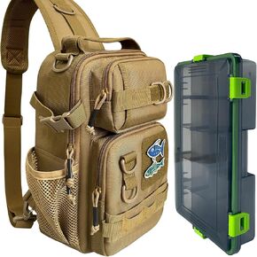 Fishing Backpack Tackle Storage Bag with Tackle Boxes DIY Logos Lightweight Fish Shoulder Bag with Rod Holder Multiple pockets Fishing Sling Tackle Bag(Blackcamo)