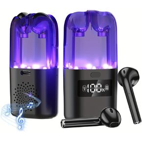 3 in 1 Wireless Bluetooth Earbuds with Speaker and Microphone,Portable Headphones One Button Switch,Mini RGB Charging Case with Led Digital Display,Type-C Charging Port 48 Hours Playback Headset Black