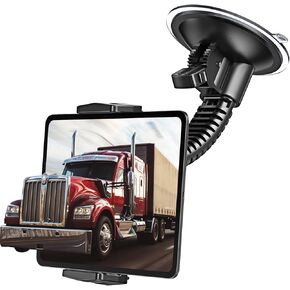 APPS2Car Truck Tablet Holder with Heavy-Duty 4.25" Large Suction Cup, 8-Level Non-Sticky Vacuum Suction Power, Ultra Stable Double-Rib Adjustable Arm, Tablet Car Mount for iPad Pro Air Mini Samsung