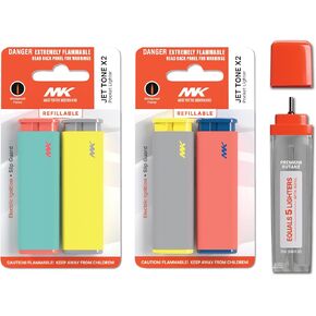 MK Lighter Jet Flame Lighters with Premium Butane, Striking Design, Refillable Lighter, Assorted Colors (Hue-4PC+Butane)