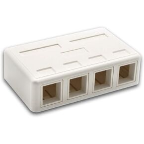 Keystone Jack Surface Mount Box White, Biscuit for RJ45, RJ11, RJ12 Keystone Jacks, UL Listed, RoHs Compliant (1-Piece, 4-Port)