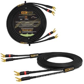 WORLDS BEST CABLES 10 Foot WBC-GOLD-LOCAP-SPKR-10 AWG - Low-Capacitance - Low-Inductance - High Purity OFC - Audiophile HiFi Speaker Cable Pair with Eminence Gold Banana Plugs