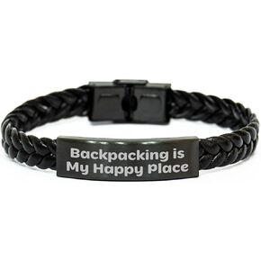 Backpacking Is My Happy Place, Interlaced Leather Bracelet Gifts for Backpackers, Christmas Idea for Friends and Family