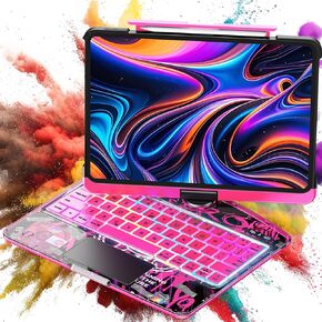 Clear Wireless Keyboard Case for iPad Pro 13 Inch M4 2024 with Pencil Holder & Multi-Touch Trackpad, Visible PCB High-Tech Style, 3-Brightness & 7-Color Backlight, 360 Rotatable, Black