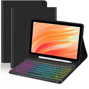 Tablet Case with Keyboard for Amazon Kindle Fire HD 10&10 Plus 11/13th Gen 10.1 inch,7 Color Rainbow Backlit Detachable Keyboard Magnetic Cover with Pen Slot HD 10 2021&2023 Black+Black