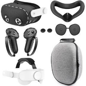 Hard Carrying Case Compatible with Meta Quest 3S: Quest 3S Head Strap - VR Face Cover - Controller Grips Cover - Protective Joystick Cover - Lens Cover Protector - Shell Cover